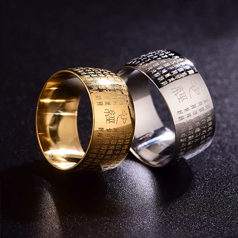 Wear FengShui Tibetan Seal Heart Sutra Titanium Steel Balance Ring