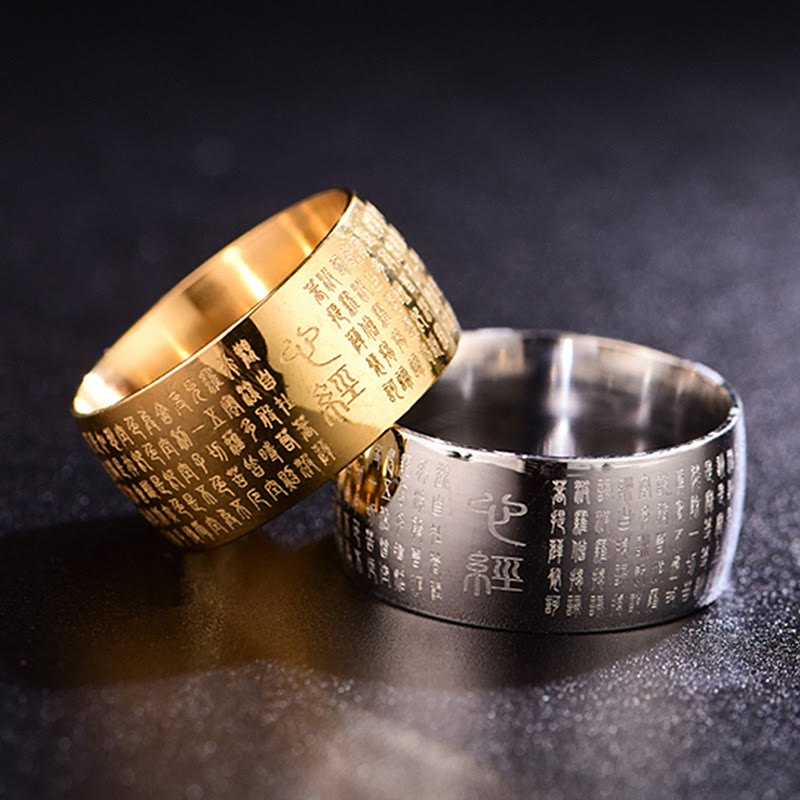 Wear FengShui Tibetan Seal Heart Sutra Titanium Steel Balance Ring