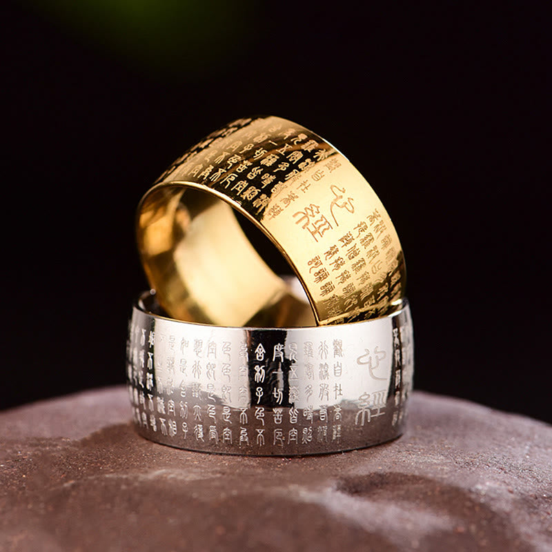 Wear FengShui Tibetan Seal Heart Sutra Titanium Steel Balance Ring