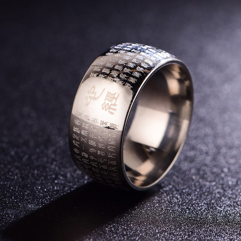 Wear FengShui Tibetan Seal Heart Sutra Titanium Steel Balance Ring