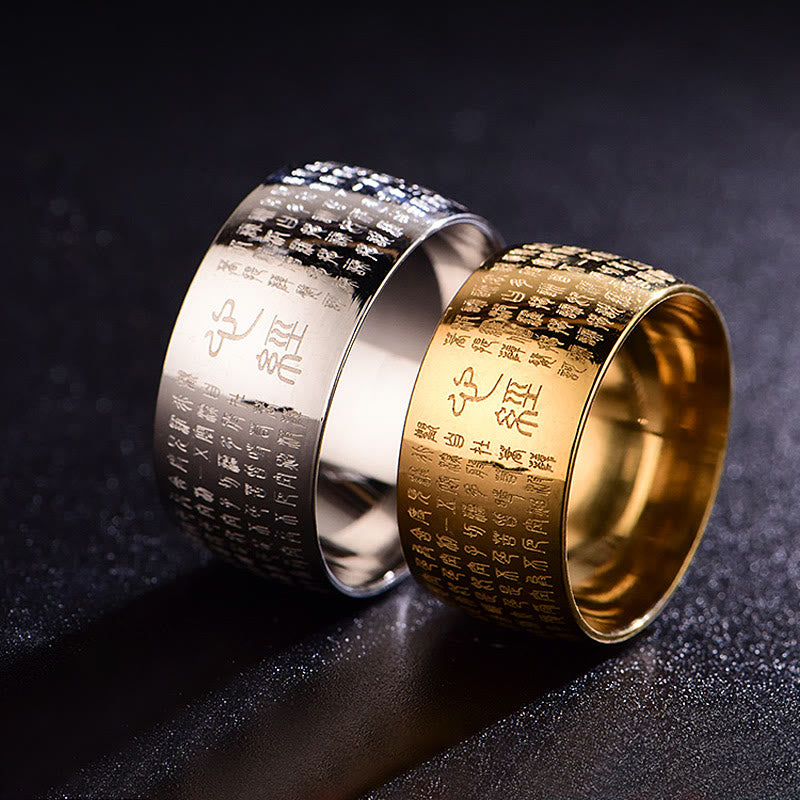 Wear FengShui Tibetan Seal Heart Sutra Titanium Steel Balance Ring