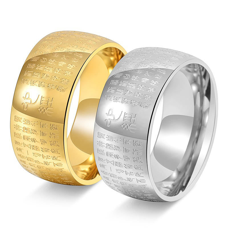 Wear FengShui Tibetan Seal Heart Sutra Titanium Steel Balance Ring