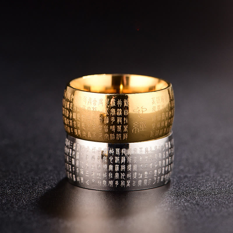 Wear FengShui Tibetan Seal Heart Sutra Titanium Steel Balance Ring
