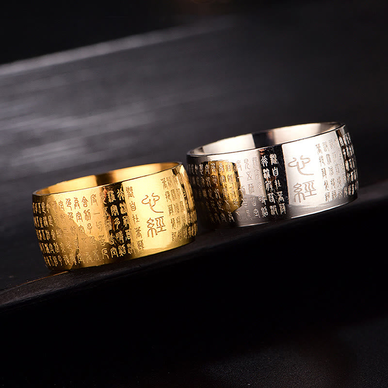 Wear FengShui Tibetan Seal Heart Sutra Titanium Steel Balance Ring