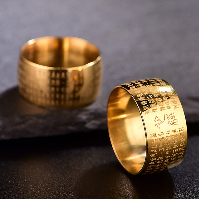 Wear FengShui Tibetan Seal Heart Sutra Titanium Steel Balance Ring