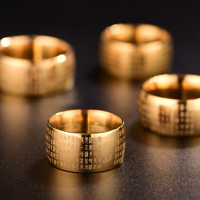 Wear FengShui Tibetan Seal Heart Sutra Titanium Steel Balance Ring