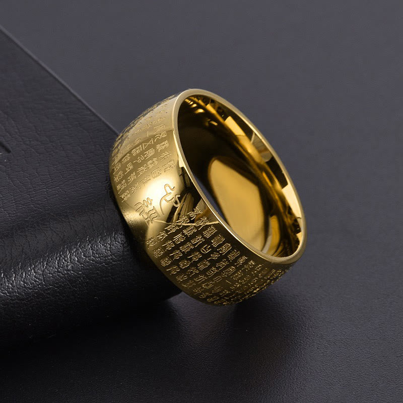Wear FengShui Tibetan Seal Heart Sutra Titanium Steel Balance Ring