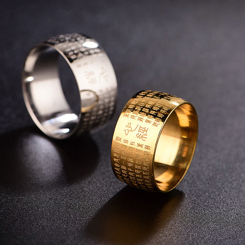 Wear FengShui Tibetan Seal Heart Sutra Titanium Steel Balance Ring