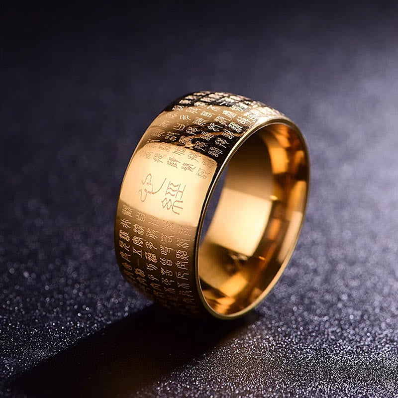 Wear FengShui Tibetan Seal Heart Sutra Titanium Steel Balance Ring