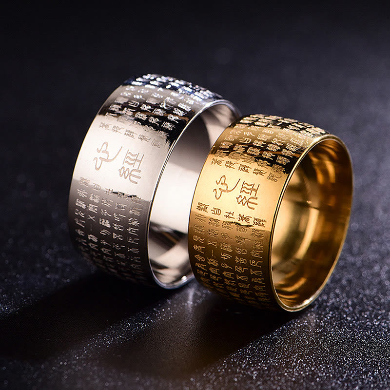 Wear FengShui Tibetan Seal Heart Sutra Titanium Steel Balance Ring