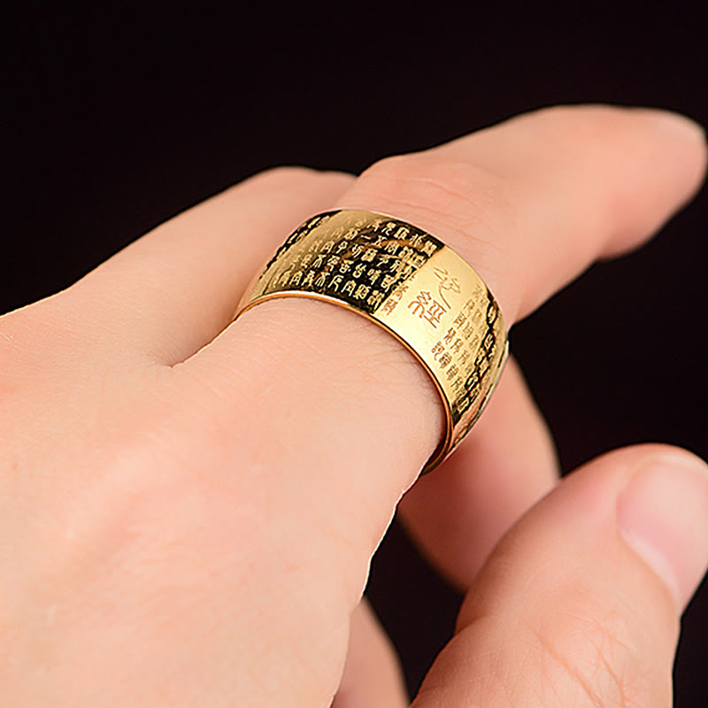 Wear FengShui Tibetan Seal Heart Sutra Titanium Steel Balance Ring