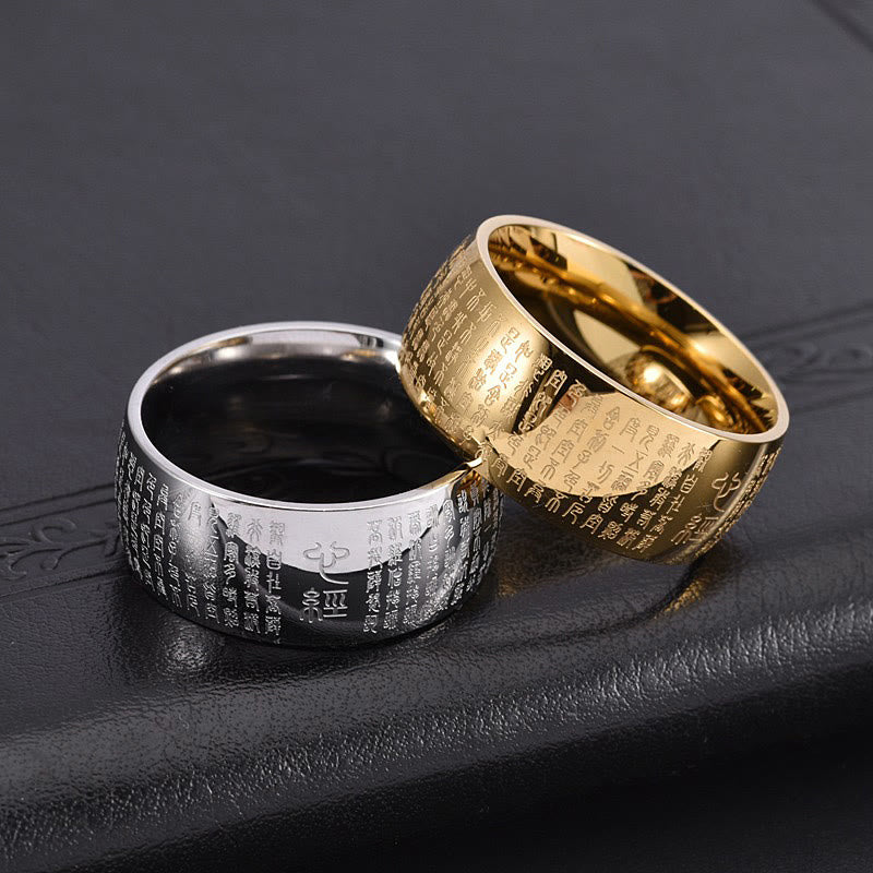 Wear FengShui Tibetan Seal Heart Sutra Titanium Steel Balance Ring