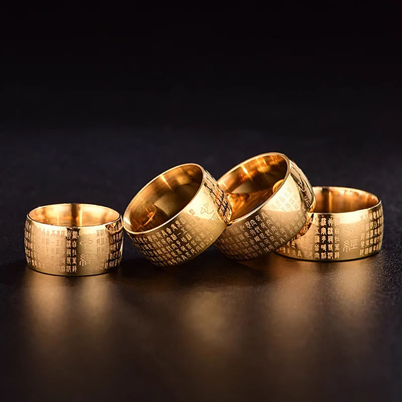 Wear FengShui Tibetan Seal Heart Sutra Titanium Steel Balance Ring