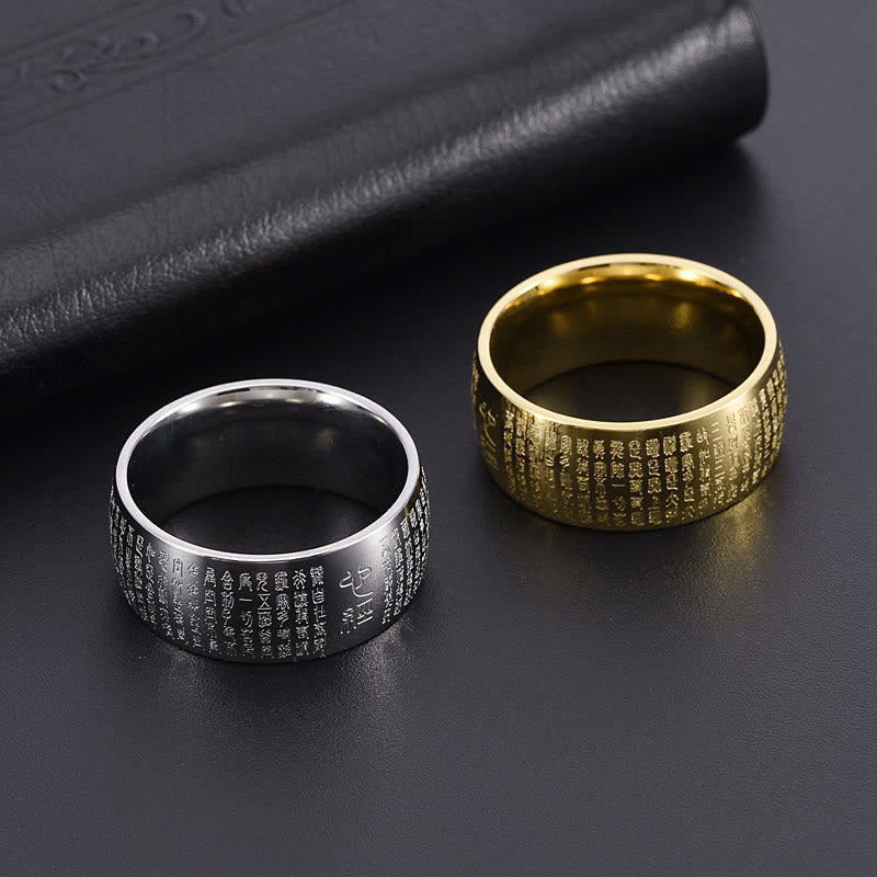 Wear FengShui Tibetan Seal Heart Sutra Titanium Steel Balance Ring