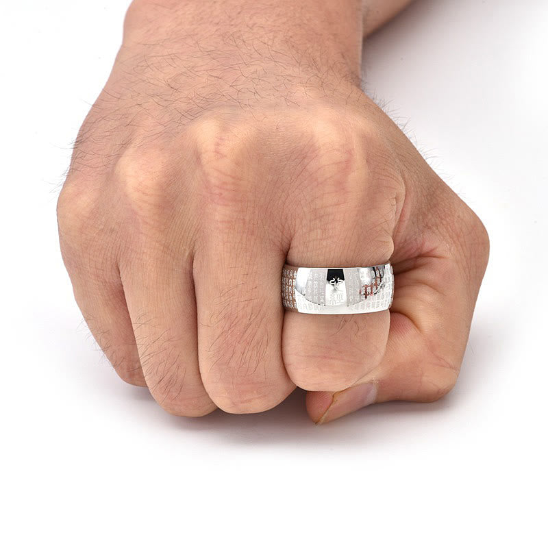 Wear FengShui Tibetan Seal Heart Sutra Titanium Steel Balance Ring
