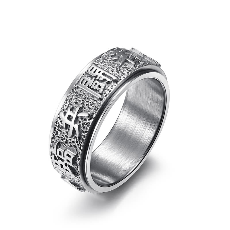 Wear FengShui Tibetan The Nine-word Mantra Yin Yang Pattern Titanium Steel Spinner Balance Ring