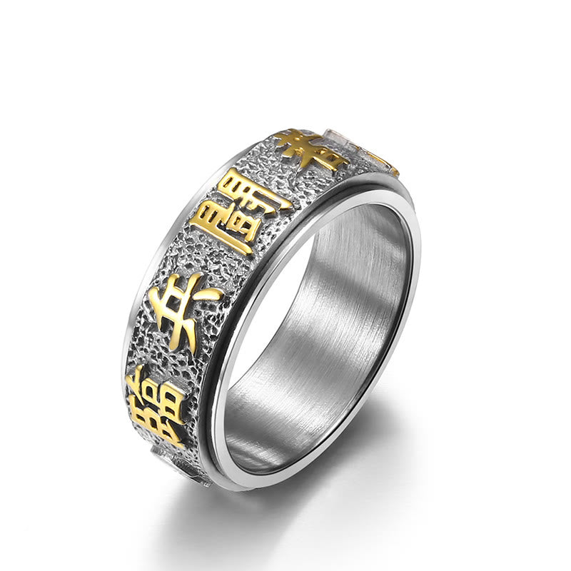 Wear FengShui Tibetan The Nine-word Mantra Yin Yang Pattern Titanium Steel Spinner Balance Ring