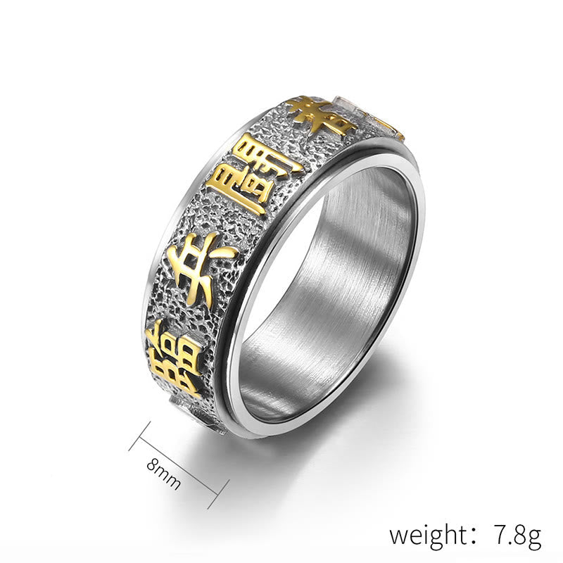 Wear FengShui Tibetan The Nine-word Mantra Yin Yang Pattern Titanium Steel Spinner Balance Ring