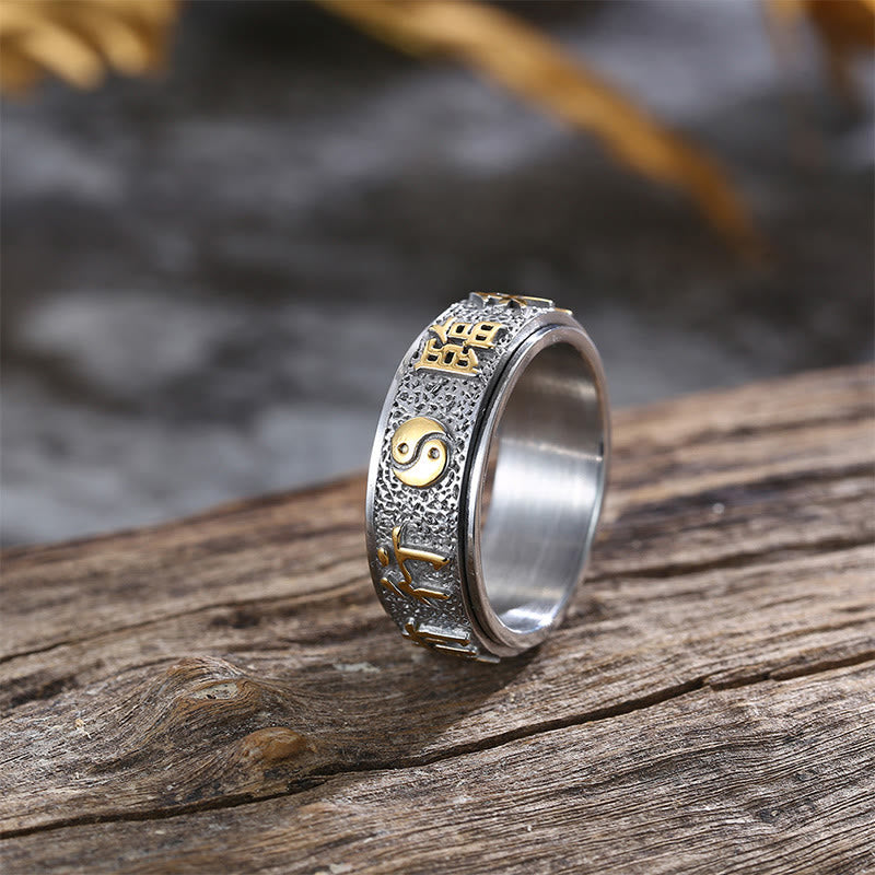 Wear FengShui Tibetan The Nine-word Mantra Yin Yang Pattern Titanium Steel Spinner Balance Ring
