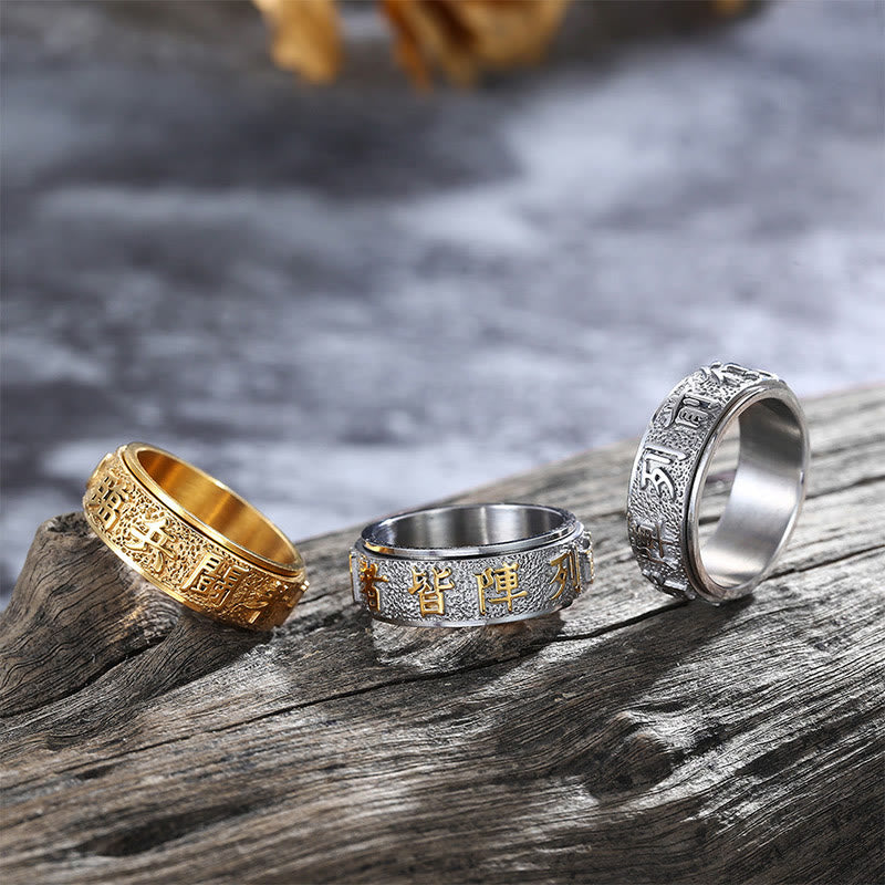 Wear FengShui Tibetan The Nine-word Mantra Yin Yang Pattern Titanium Steel Spinner Balance Ring