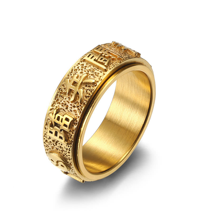 Wear FengShui Tibetan The Nine-word Mantra Yin Yang Pattern Titanium Steel Spinner Balance Ring