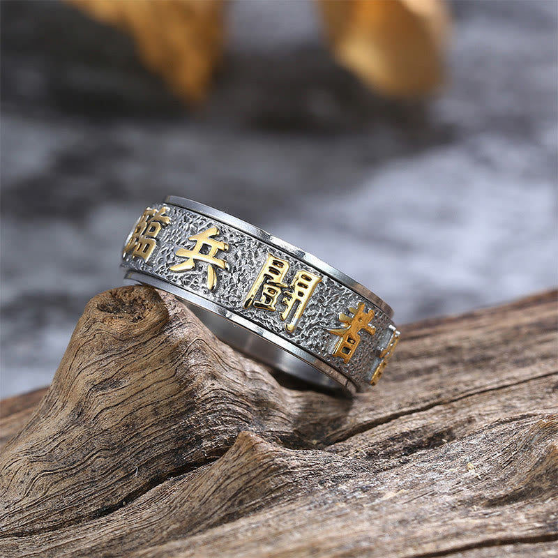 Wear FengShui Tibetan The Nine-word Mantra Yin Yang Pattern Titanium Steel Spinner Balance Ring