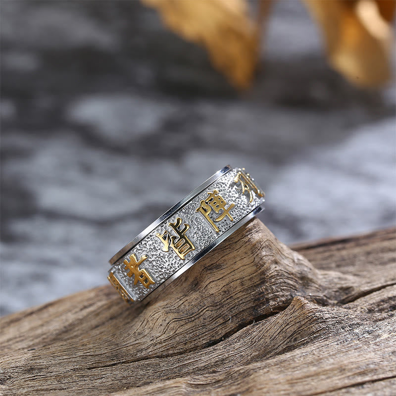 Wear FengShui Tibetan The Nine-word Mantra Yin Yang Pattern Titanium Steel Spinner Balance Ring