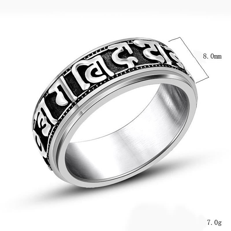 Wear FengShui Tibetan Om Mani Padme Hum Titanium Steel Spinner Balance Ring