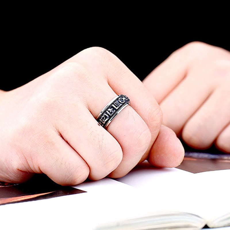 Wear FengShui Tibetan Om Mani Padme Hum Titanium Steel Spinner Balance Ring