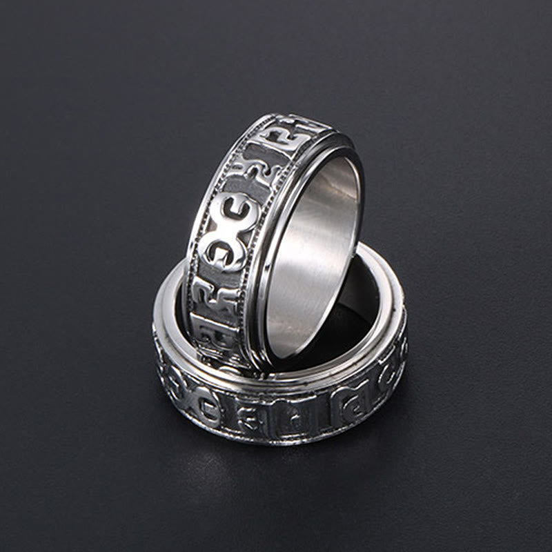 Wear FengShui Tibetan Om Mani Padme Hum Titanium Steel Spinner Balance Ring