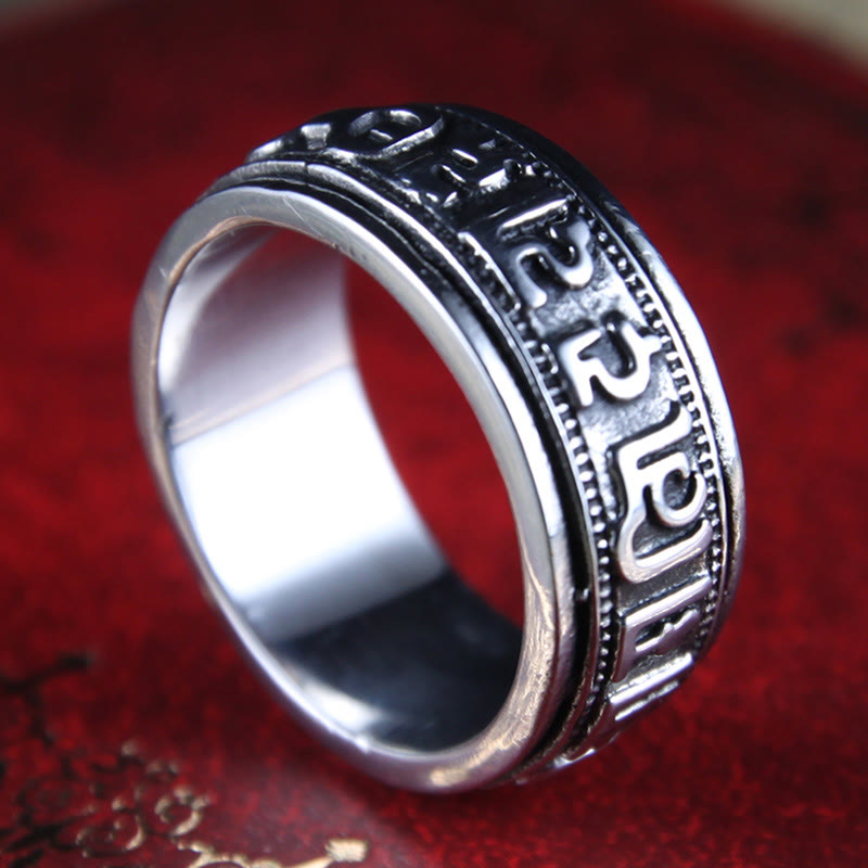 Wear FengShui Tibetan Om Mani Padme Hum Titanium Steel Spinner Balance Ring