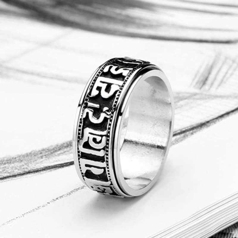 Wear FengShui Tibetan Om Mani Padme Hum Titanium Steel Spinner Balance Ring