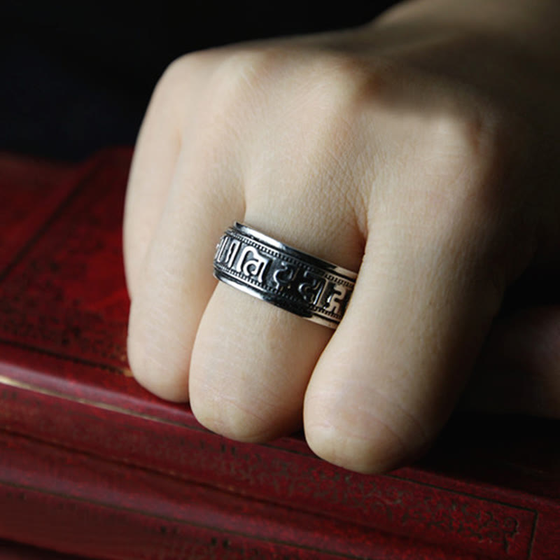 Wear FengShui Tibetan Om Mani Padme Hum Titanium Steel Spinner Balance Ring
