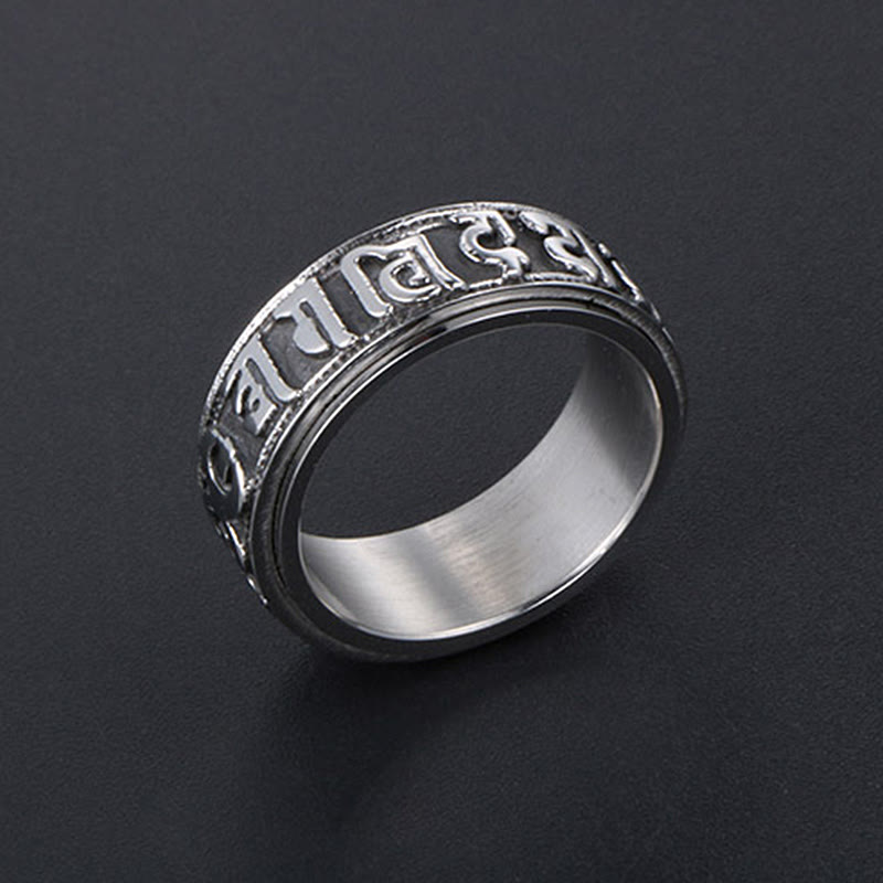 Wear FengShui Tibetan Om Mani Padme Hum Titanium Steel Spinner Balance Ring