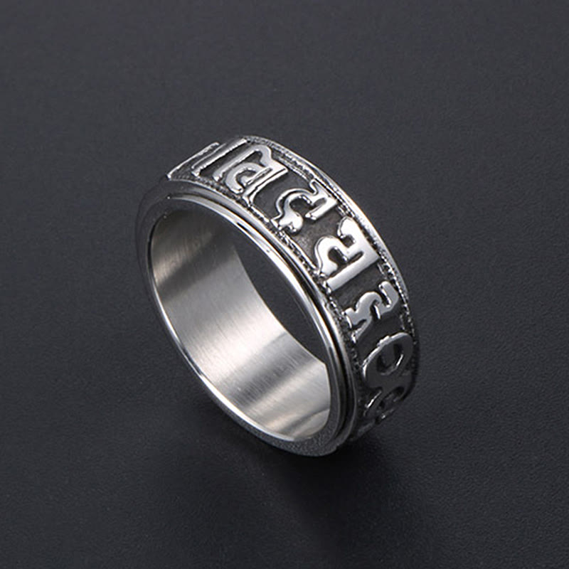 Wear FengShui Tibetan Om Mani Padme Hum Titanium Steel Spinner Balance Ring