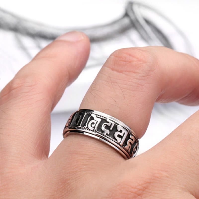 Wear FengShui Tibetan Om Mani Padme Hum Titanium Steel Spinner Balance Ring