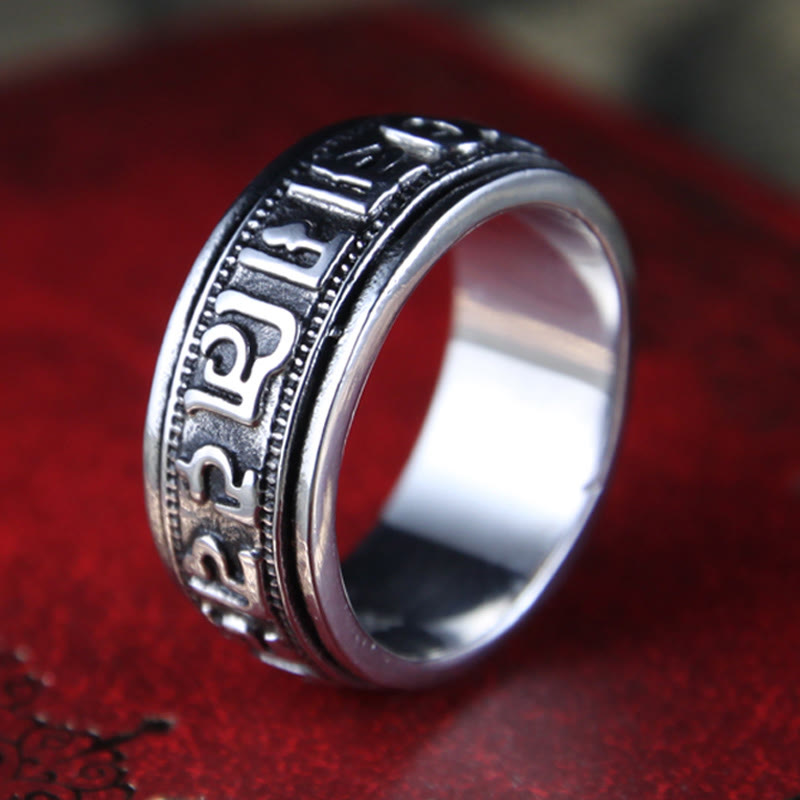Wear FengShui Tibetan Om Mani Padme Hum Titanium Steel Spinner Balance Ring