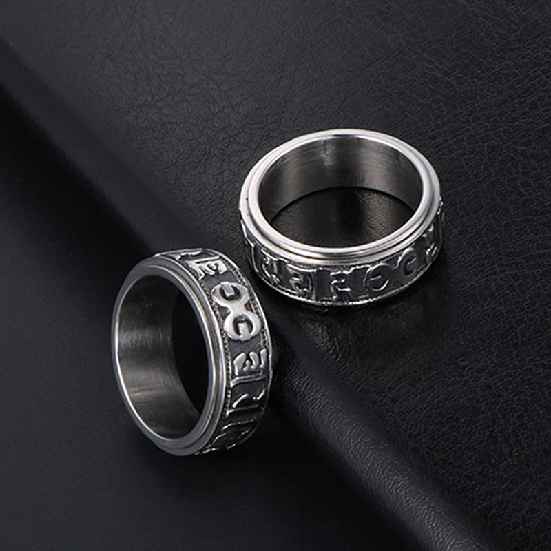 Wear FengShui Tibetan Om Mani Padme Hum Titanium Steel Spinner Balance Ring