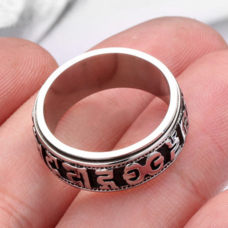 Wear FengShui Tibetan Om Mani Padme Hum Titanium Steel Spinner Balance Ring