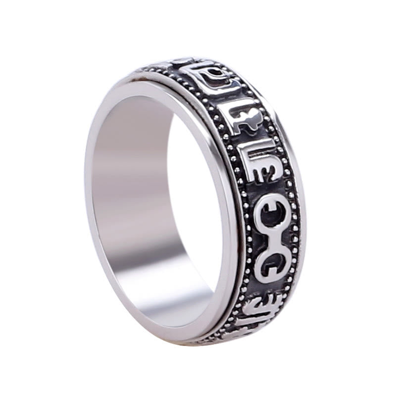 Wear FengShui Tibetan Om Mani Padme Hum Titanium Steel Spinner Balance Ring