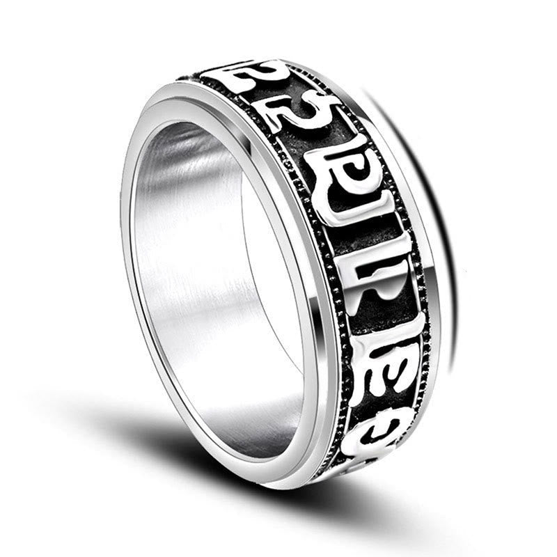 Wear FengShui Tibetan Om Mani Padme Hum Titanium Steel Spinner Balance Ring