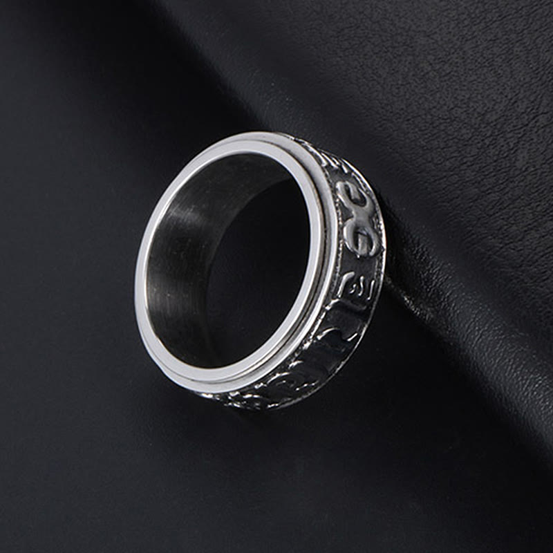 Wear FengShui Tibetan Om Mani Padme Hum Titanium Steel Spinner Balance Ring