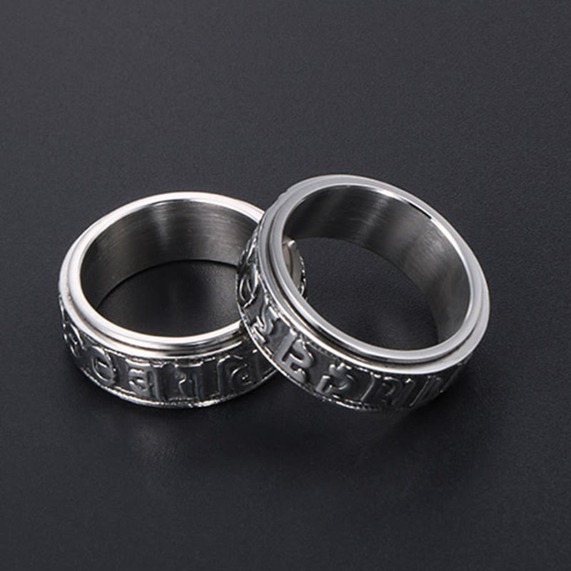 Wear FengShui Tibetan Om Mani Padme Hum Titanium Steel Spinner Balance Ring