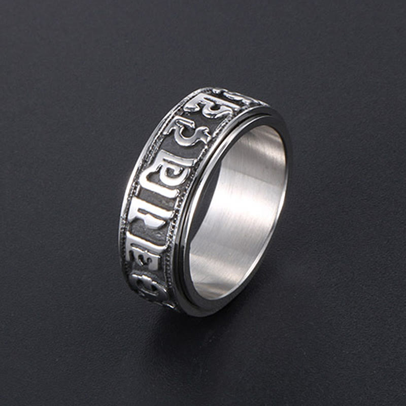 Wear FengShui Tibetan Om Mani Padme Hum Titanium Steel Spinner Balance Ring