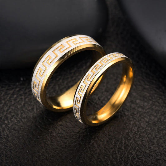 Wear FengShui Tibetan Great Wall Pattern Titanium Steel Balance Ring