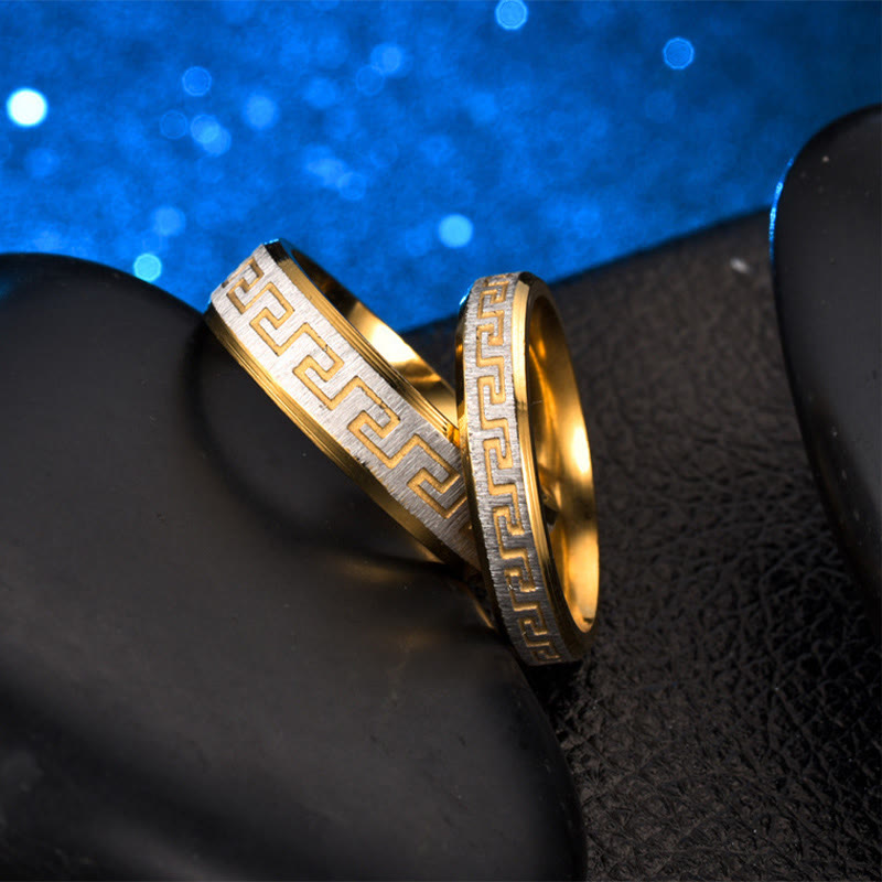Wear FengShui Tibetan Great Wall Pattern Titanium Steel Balance Ring