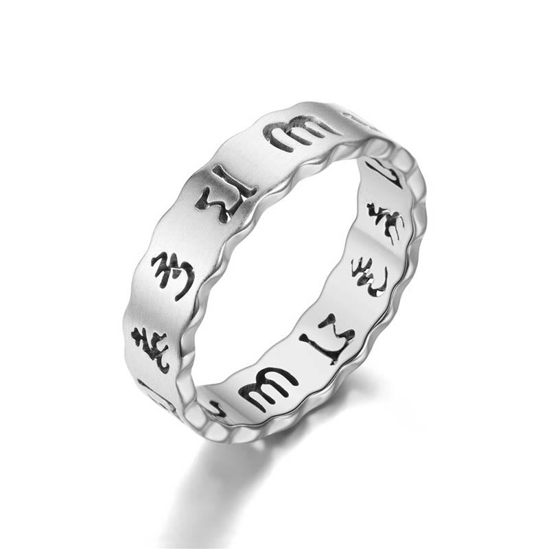 Wear FengShui Tibetan Hollow Om Mani Padme Hum Titanium Steel Balance Ring