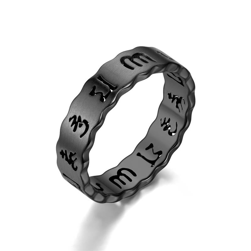 Wear FengShui Tibetan Hollow Om Mani Padme Hum Titanium Steel Balance Ring