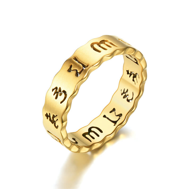 Wear FengShui Tibetan Hollow Om Mani Padme Hum Titanium Steel Balance Ring