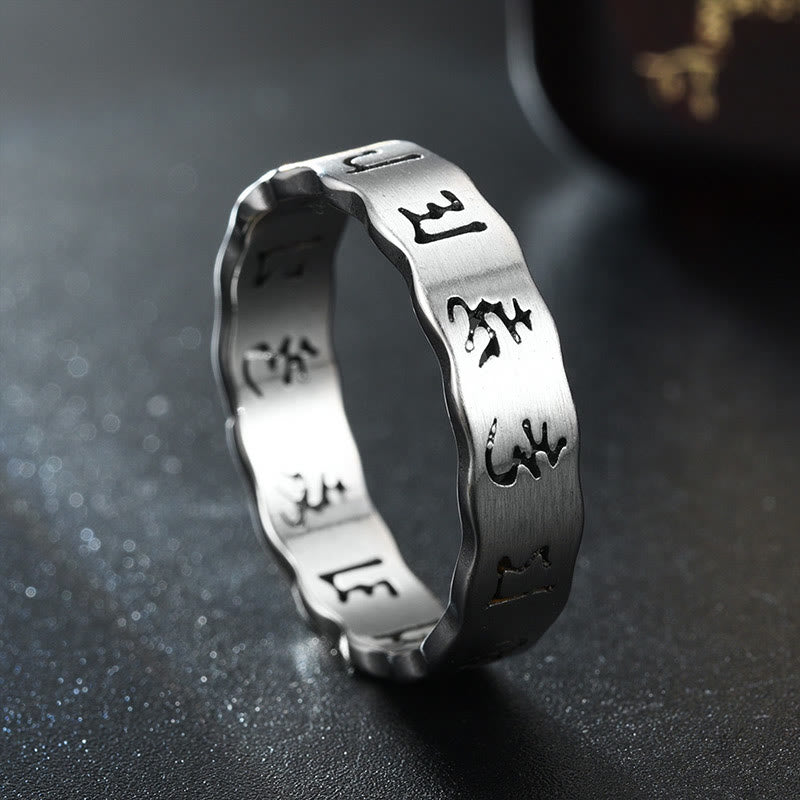 Wear FengShui Tibetan Hollow Om Mani Padme Hum Titanium Steel Balance Ring